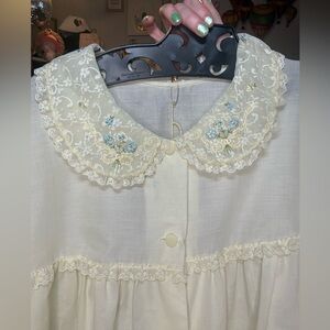 Vintage buttercup Nightgown with Blue Floral Embroidered Collar